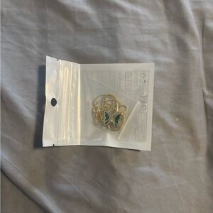 Gold Butterfly Pendant Necklace with Green Enamel Accents